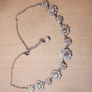 Vintage Monet Silver-Tone Rhinestone Necklace, Pre-loved In Great Condition